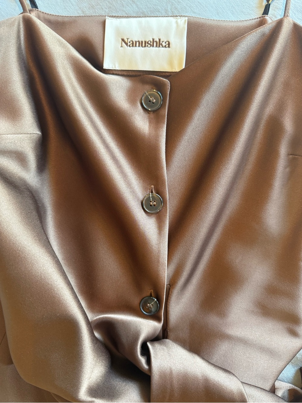 Nanushka Brown Satin Dress with Tag Detail